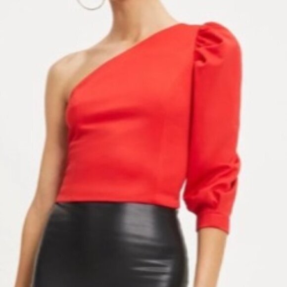 Sugarlips Such a Betty One Shoulder Red Top SZ M - Picture 3 of 14